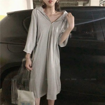 【特大尺碼】(40-150kg)特大尺碼女裝夏季200斤加肥短袖洋裝胖MM寬鬆顯瘦連帽女vk1