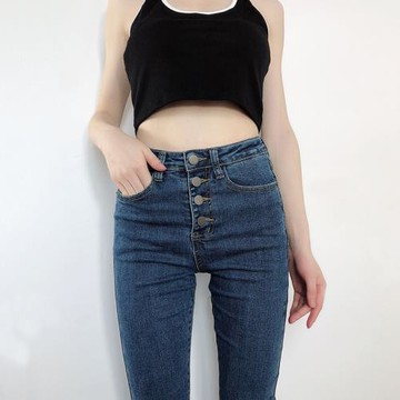 牛仔褲女高腰修身顯瘦提臀四粒扣緊身小腳鉛筆褲蜜桃臀長褲秋冬