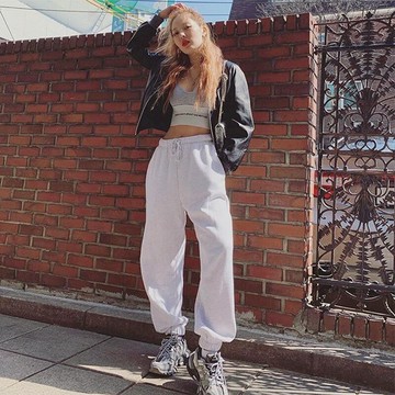 KLIOU新品 泫雅風高腰束腳褲hiphop爵士嘻哈褲子寬松百搭燈籠褲女