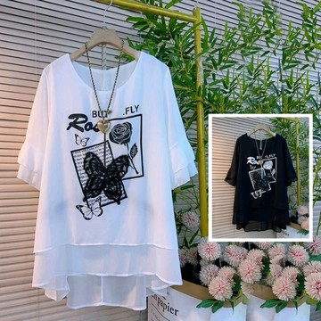 ＊ORead＊圓領印花雪紡上衣(2色M~2XL)