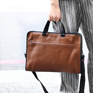 BOTTEGA VENETA 寶緹嘉  經典編織拉鍊兩用公事包(黑/咖)