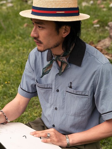 SOARIN美式復古天絲刺繡工裝襯衫(2421C289)