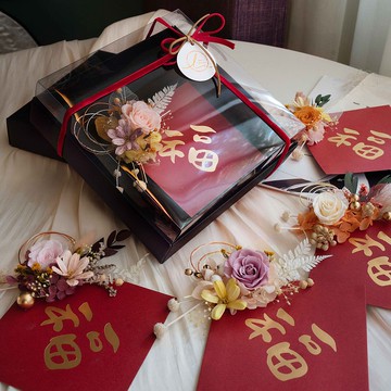 永生花 永生玫瑰 燙金春聯 紅色 新年禮物 賀禮