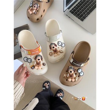 網紅少女心卡通小狗包頭洞洞鞋ins潮情侶夏季防滑戶外沙灘鞋男女