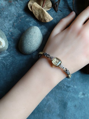 稀有Bulova 彈性錶帶 10k包金 真鑽古董錶 機械手上鍊錶