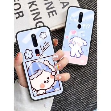 適用OPPO F11Pro手機殼彩繪玻璃oppof11硅膠保護套f11pro全包抗摔卡通圖案CPH1969可愛少女新款opopf11軟外殼