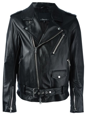 3.1 Phillip Lim - Moto biker jacket - men - Calf Leather - L - BLACK
