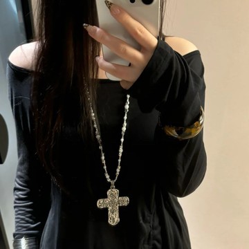 限時特賣🔥 闇黑大十字項鏈重工吊墜多層疊戴Y2K亞文化哥特毛衣鏈辣妹配飾品