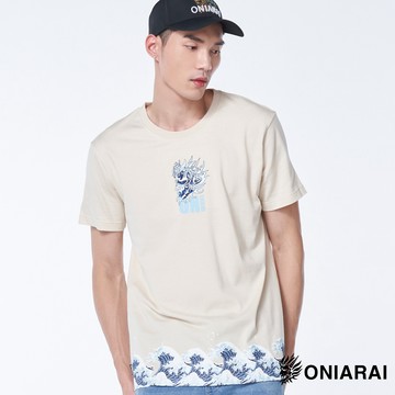 BLUE WAY 鬼洗 ONIARAI-短袖T恤/沖浪裏下擺海浪短TEE(淺卡其)