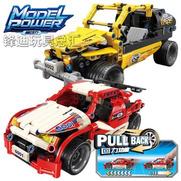 啟蒙6001模動力賽車警車系列回力車男孩小顆粒拼裝積木玩具模型