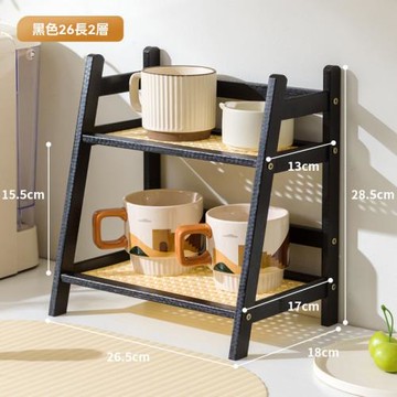 【LEZUN/樂尊】杯子收納置物架仿藤編杯架雙層桌面水杯收納架