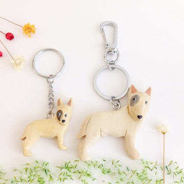 【狗兒系列-白色牛頭梗】手工木製鑰匙圈/吊飾