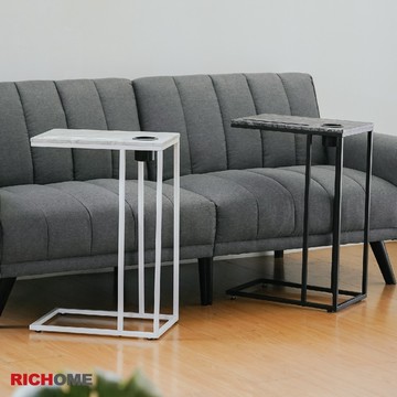 RICHOME 柏蒂大理石紋萬用桌(附杯架) 邊几 C型桌 床邊桌 沙發側几 大理石紋 懶人桌 筆電 台灣製造TA485