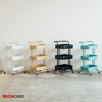 RICHOME【售完為止】多彩置物籃推車 移動推車 收納架 置物架 美容推車  三層推車 廚房浴室房間收納SH569