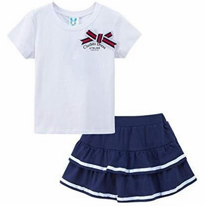 アクルド 子供服 女の子 可愛い 洋服 学院風 二点セット トップス スカート 半袖 Tシャツ ガールズ カジュア 通販 Lineポイント最大get Lineショッピング