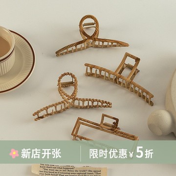 仿木制金屬發夾女小眾發卡鯊魚夾后腦勺抓夾氣質夾子頭飾發飾網紅
