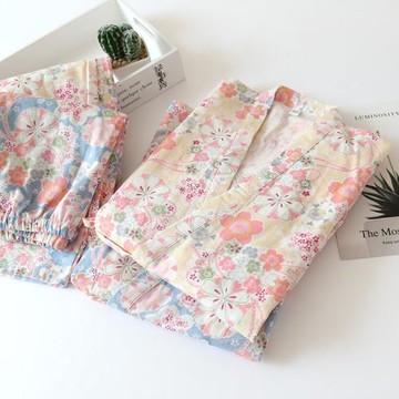 女春夏七分袖櫻花全棉和服睡衣