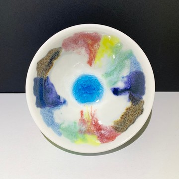 冰晶油畫山水 中茶碗 130ml 邱毓寧 鶯歌燒 F5-03