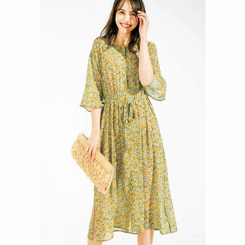 ジーラ Geeraプリントガウンワンピース イエロー系花柄 通販 Lineポイント最大1 0 Get Lineショッピング