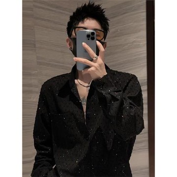滿天星襯衫男長袖春秋季2024新款韓版設計感寬松潮流時尚痞帥襯衣