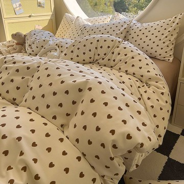 多金🎀台灣出貨❥a類韓系清新ins愛心母嬰雙層紗四件組 床上四件套 學生宿舍被套 卡通印花 三件組 四件組床包 親膚舒適