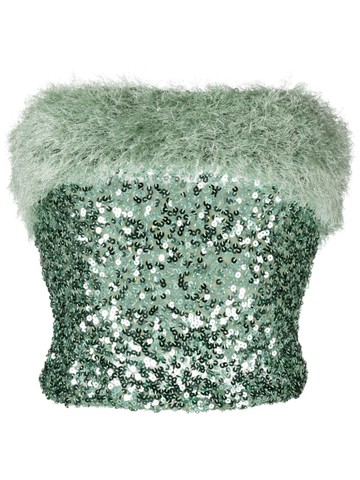 MOSCHINO JEANS - faux-fur-trim sequin top - women - Polyester/Elastane/Spandex/Elastane/Polyamide - 42 - Green