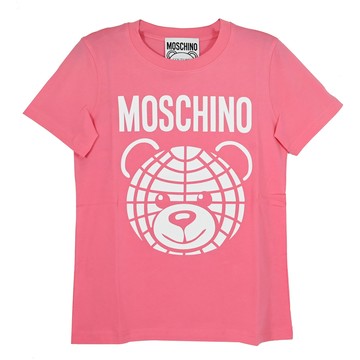 MOSCHINO 品牌LOGO大臉小熊棉質短T恤.粉