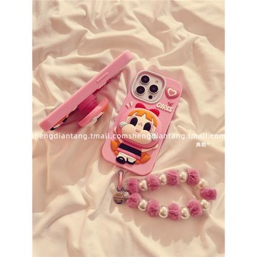 韓國飛天小女警支架適用蘋果16ProMax手機殼iphone16新款15立體卡通14可愛13女款15promax軟硅膠保護套鏈條