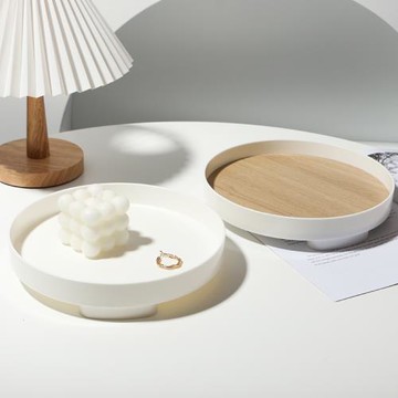 北歐簡約圓形托盤擺件桌面家居客廳裝飾香薰化妝品收納盤拍照道具