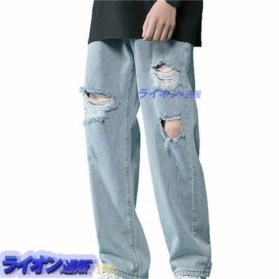 ダメージ ジーンズ メンズ レディース デニムパンツ ワイド ストレート アンクル丈 カジュアル 長ズボン 男性 クラッシュ オシャレ 夏 Be4mqbithq Anzanatitlan Org