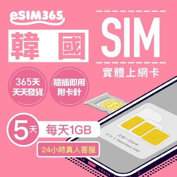SIM卡｜eSIM｜網卡 【韓國上網卡】5天 每日1GB 韓國網卡 雙電信韓國SIM卡