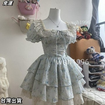 現.貨 公主風碎花連衣裙女夏季法式甜美可愛泡泡袖裙子花邊蛋糕蓬蓬短裙