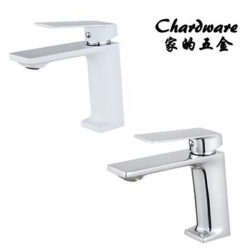 【家的五金】精銅平面龍頭（全鏡面.陶瓷白）/ 雙色設計.歐美.外銷款.面盆水龍頭.洗臉盆.冷熱龍頭.水龍頭.洗手台.浴室.衛浴.臉盆