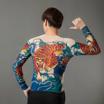 Men's Thin Long Sleeve Faux Tattoo T-Shirt薄款長袖仿紋身T恤