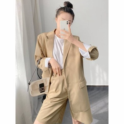 セットアップ レディース 秋冬 セットアップ レディース セットアップ ジャケット ハイウエスト ショートパンツ メンズライク アースカラー ポリエステル カーキ 通販 Lineポイント最大get Lineショッピング