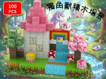 100粒獨角獸積木場景 益智拼裝 迷你方塊 周邊遊戲 教育遊戲 聖誕禮物 未來世界 兒童節 益智拼裝 公仔 生日禮物 麥塊