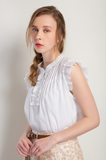 MW 立領半開襟荷葉袖上衣