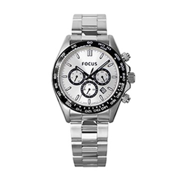 FOCUS Wheel of Time Watch 時光之輪系列-FC0001-80｜黑圈白面三眼不鏽鋼帶/44mm