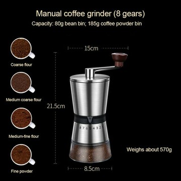 【日本代購】手動咖啡研磨機陶瓷研磨芯 6 種可調設定便攜式咖啡研磨機