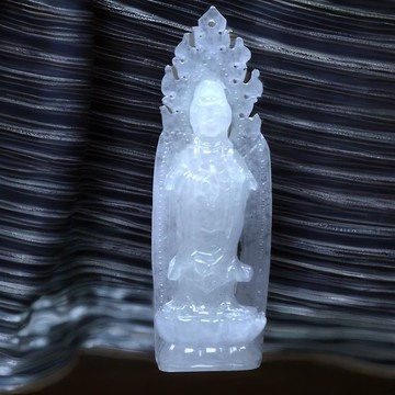 冰種翡翠精雕寶瓶觀音菩薩 | 天然緬甸玉翡翠A貨 | 送禮