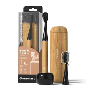 ❤限定木質色 MIPOW Slim Pro i4 智慧型超音波充電電動牙刷 3 種模式磁性旅行盒和陶瓷底座,蓄電長軟刷毛 2 頭 IPX7 防水,顏色-(木質色)
