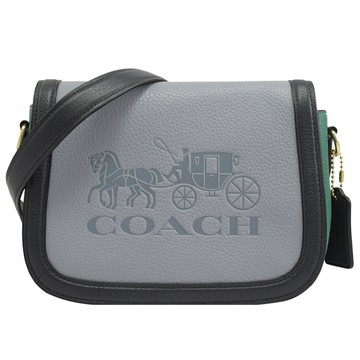 COACH C5776 壓印馬車LOGO撞色翻蓋斜背馬鞍包.藍/綠