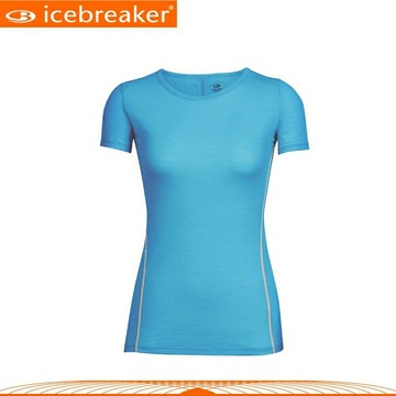 【Icebreaker 女 AERO圓領素色短袖上衣GT120《海藍/白》】103792/快乾機能服/透氣衫/運動