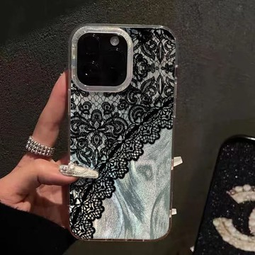 免運+隔日🚚羽紗手機殼 蕾絲網格花邊 適用於蘋果17promax 16Pro 15plus 14 13 12 11防摔