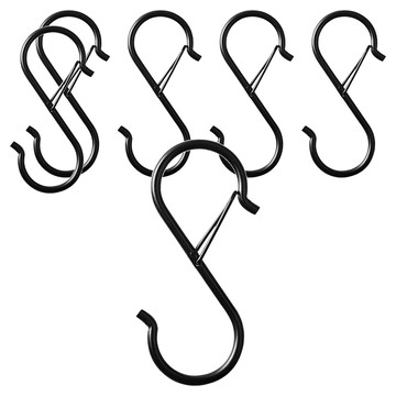 AHOYE S型防風防掉落金屬收納吊掛鉤 黑色 多功能收納掛鉤  6件組  1組