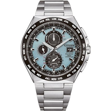 CITIZEN 星辰 時尚鈦金屬全球電波光動能腕錶-冰藍-男錶(AT8238-84M)43.5mm