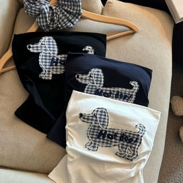 性感上衣小狗刺繡吊帶背心女夏泰式辣妹一字肩抹胸上衣帶胸墊裹胸外穿絕美  6Y