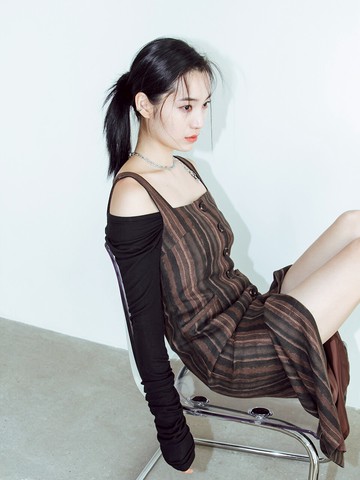 Square Neck Long Dress (Brown)