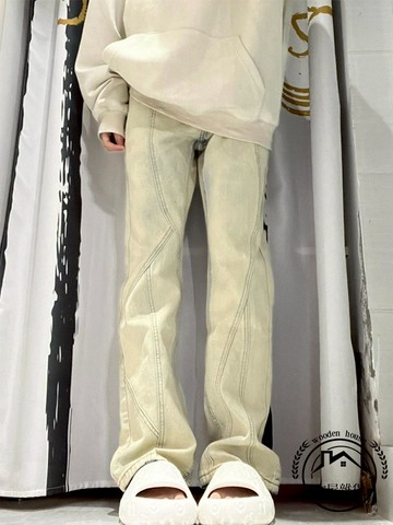 潮流美式復古高街牛仔褲秋冬高腰顯瘦微喇直筒寬版窄版闊腿褲子女裝服飾【木屋雜貨】