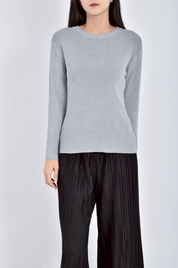 (S) 質感貼身灰色長袖上衣